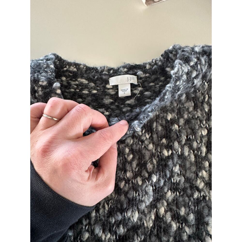 J Jill S wool blend natural marled knit sweeter blouse grey top longsleeve black - Picture 5 of 8